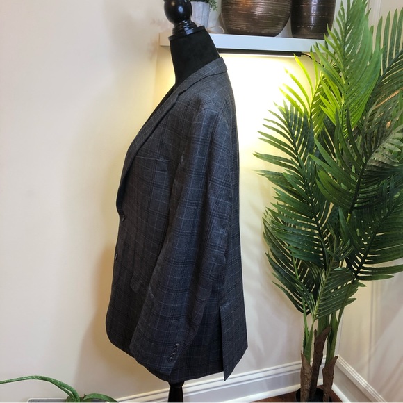 Jack Victor 100% New Zealand Merino Wool Gray Single Breasted Plaid Blazer - Picture 9 of 10